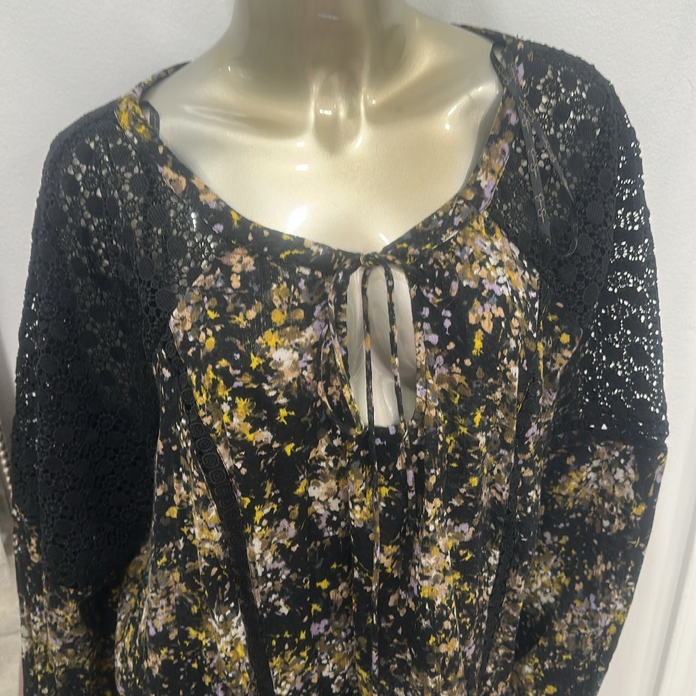 Jessica Simpson Blouse Womens  2X boho bohemian blouse floral top shirt crochet